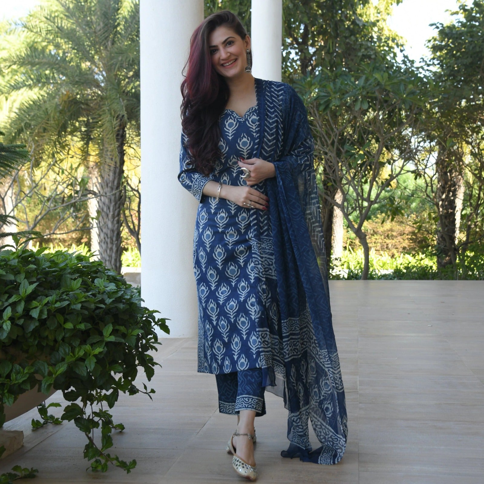 Blue Hand Block Print Suit