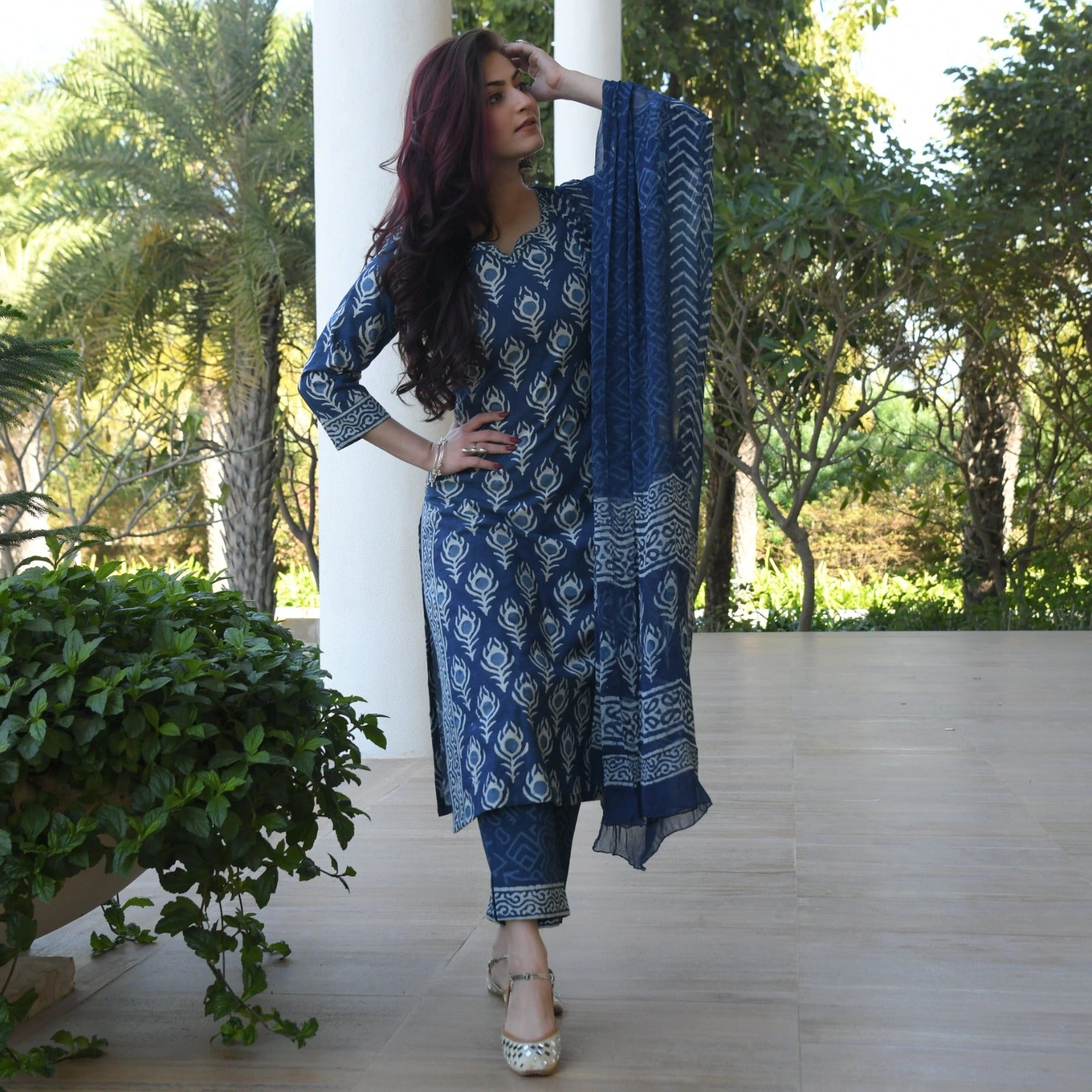 Blue Hand Block Print Suit