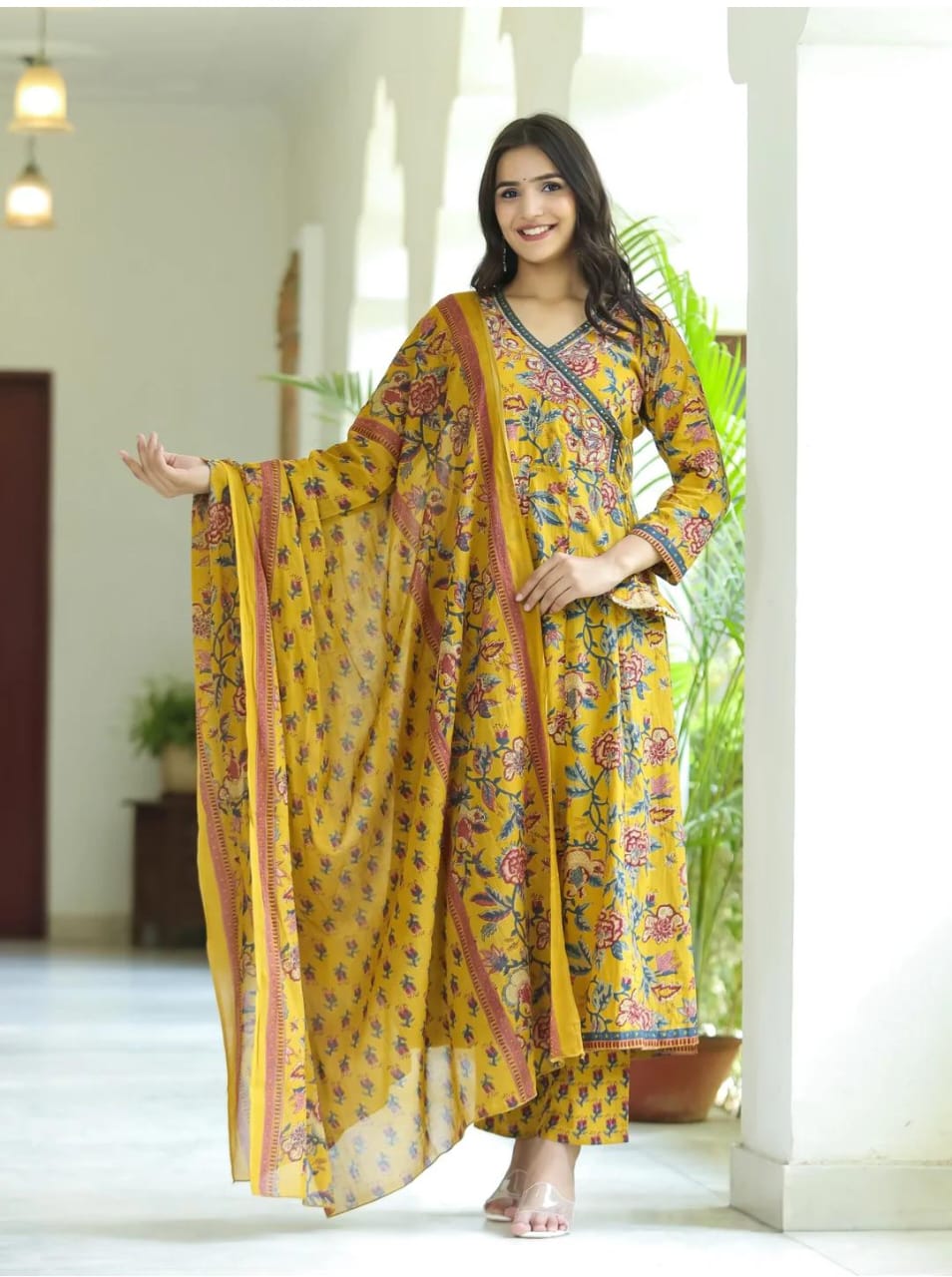 Mustard Hand Block Print Suit