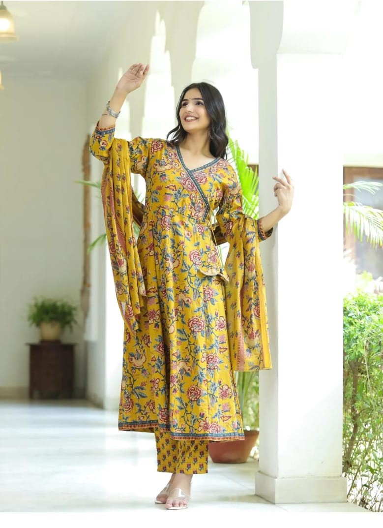 Mustard Hand Block Print Suit