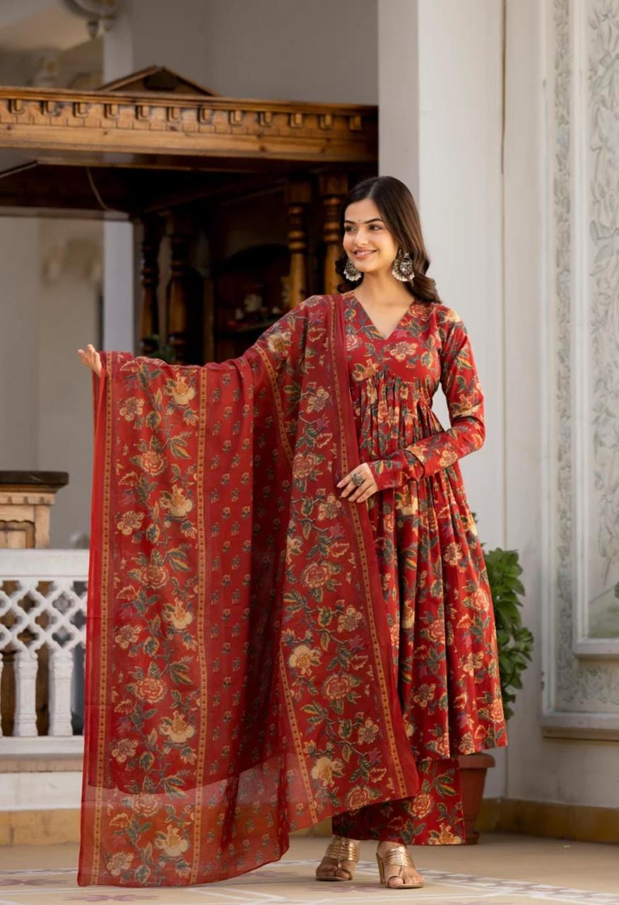 Maroon Anarkali Kurta Set