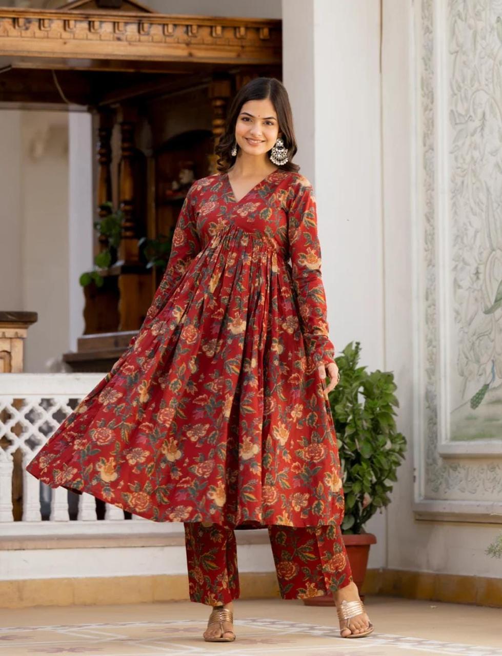 Maroon Anarkali Kurta Set