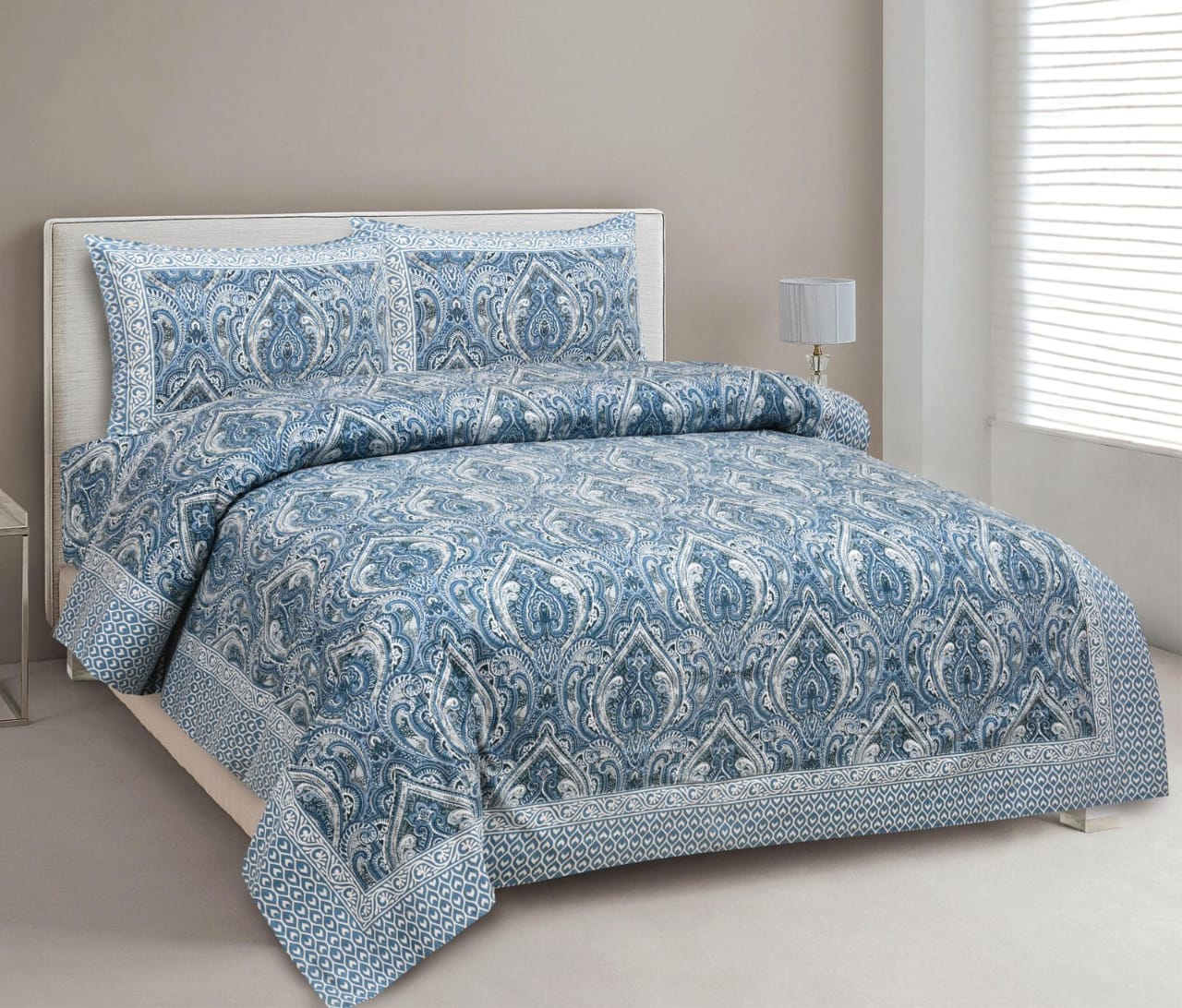 Blue Block Printed Bedsheet