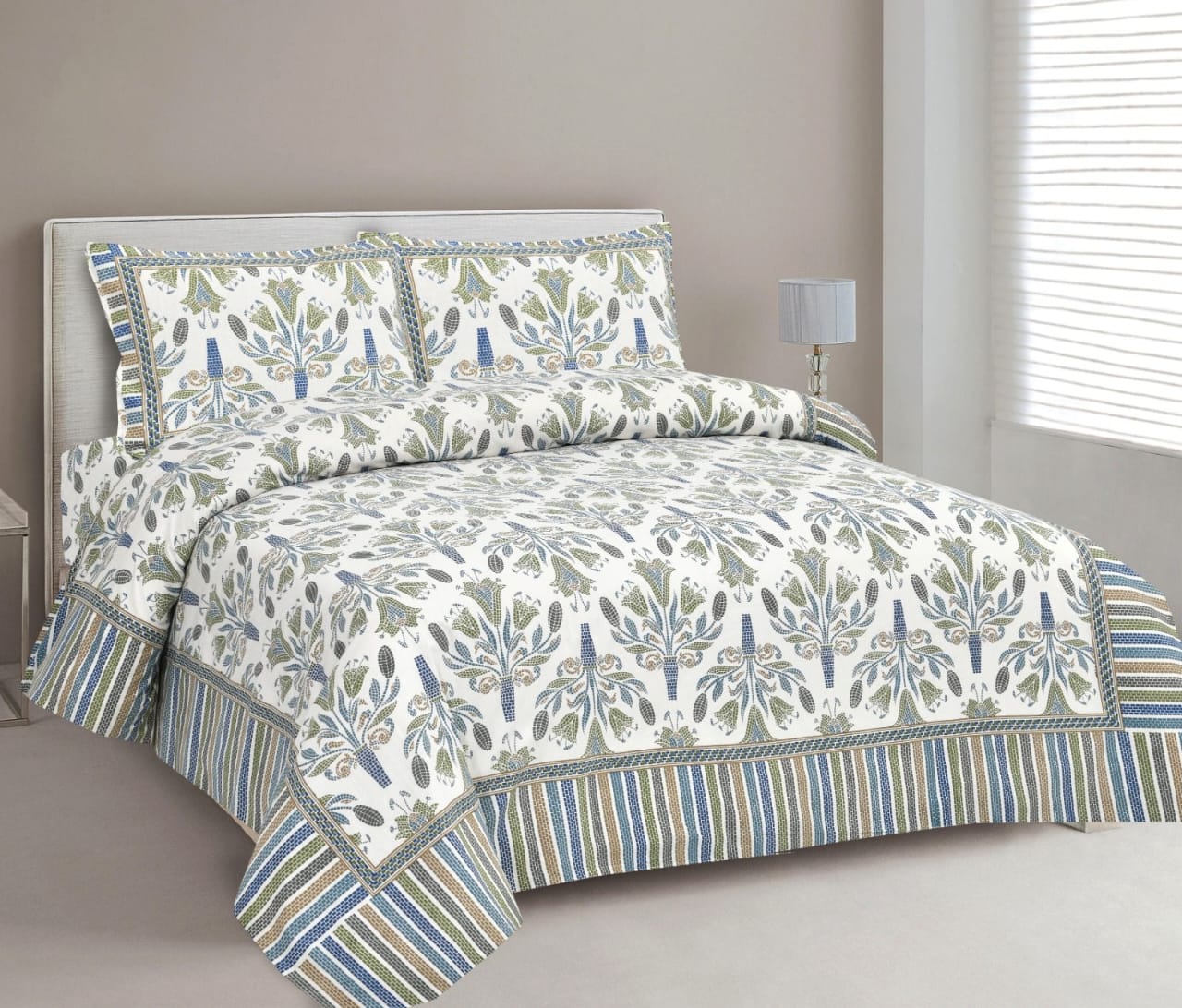 Floral Blue Cotton Bedsheet