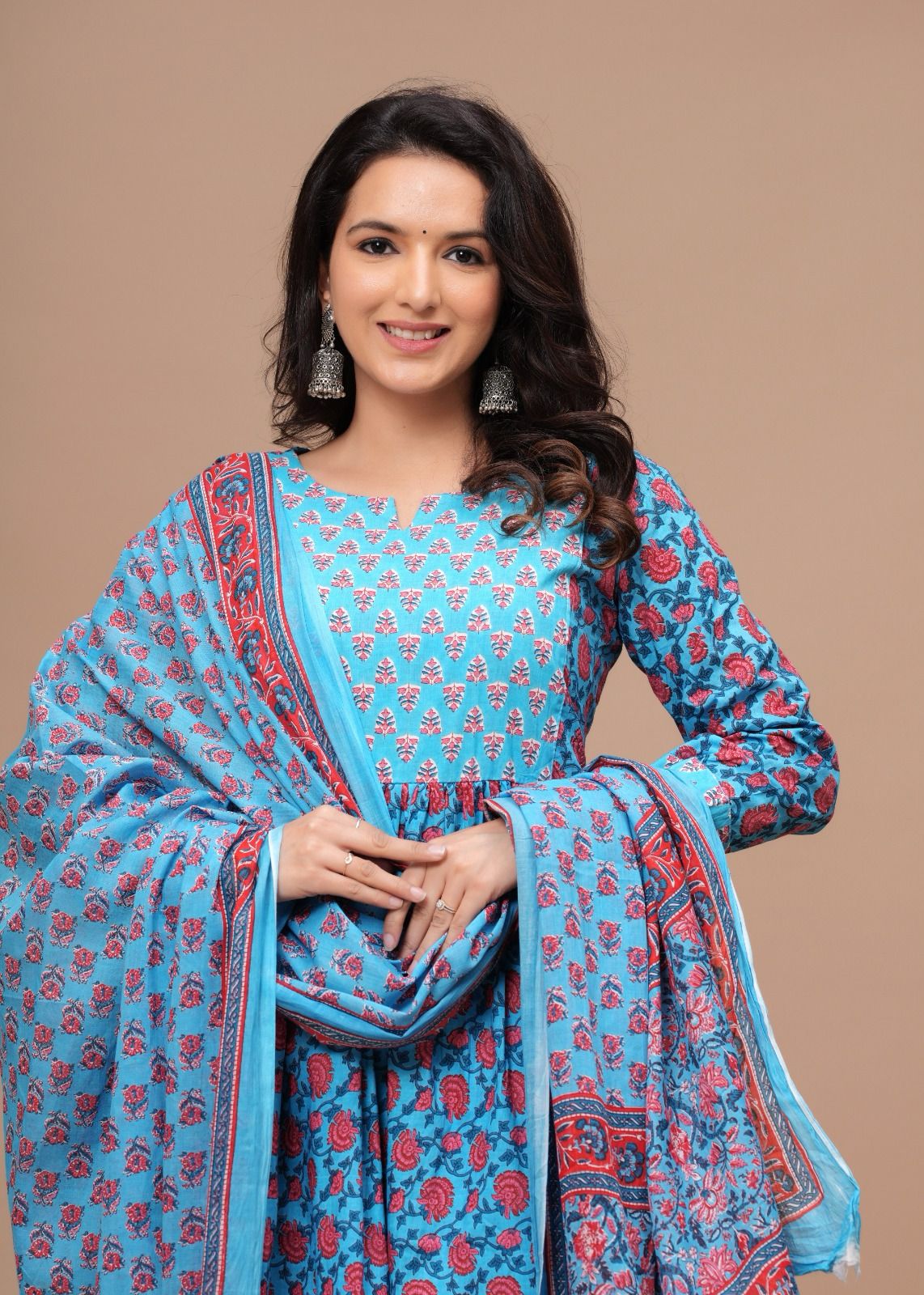 Jaipuri Printed Cotton Nyra Cut Kurtis Pant Set