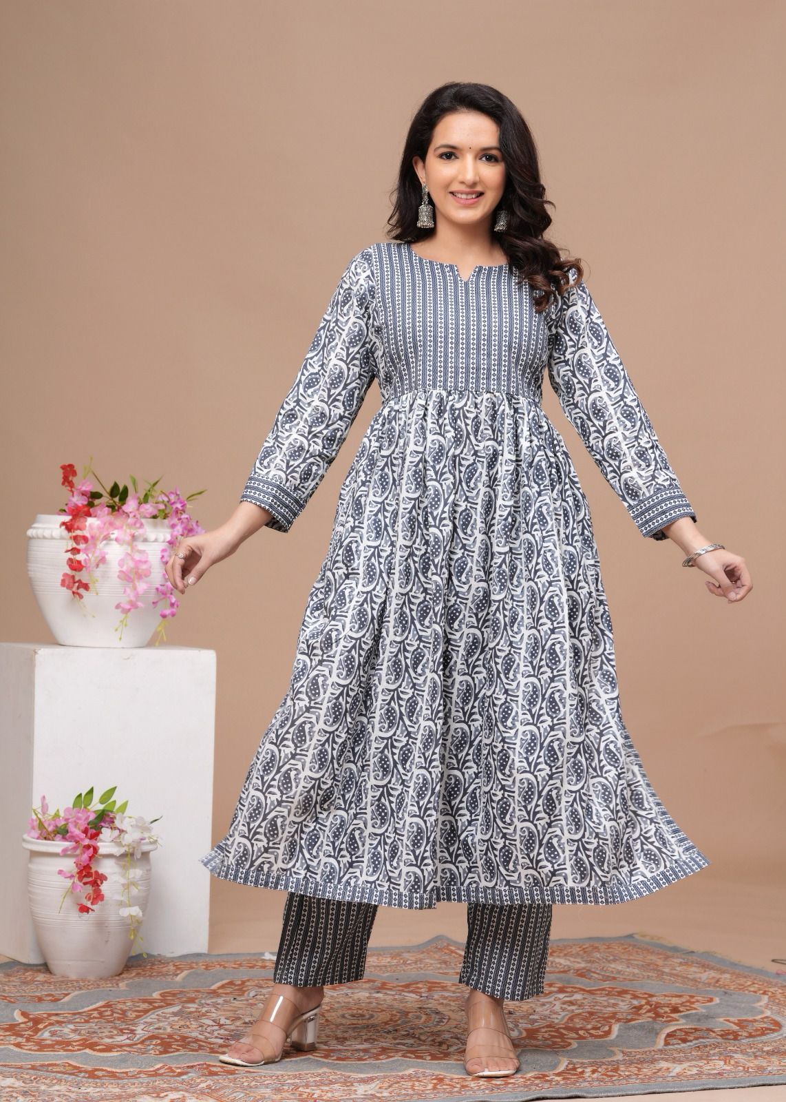 Jaipuri Printed Cotton Nyra Cut Kurtis Pant Set