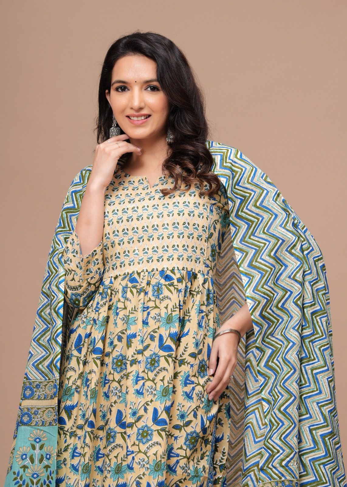 Jaipuri Printed Cotton Nyra Cut Kurtis Pant Set