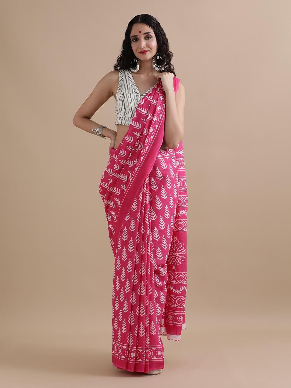 Block Print Cotton Mulmul Sarees