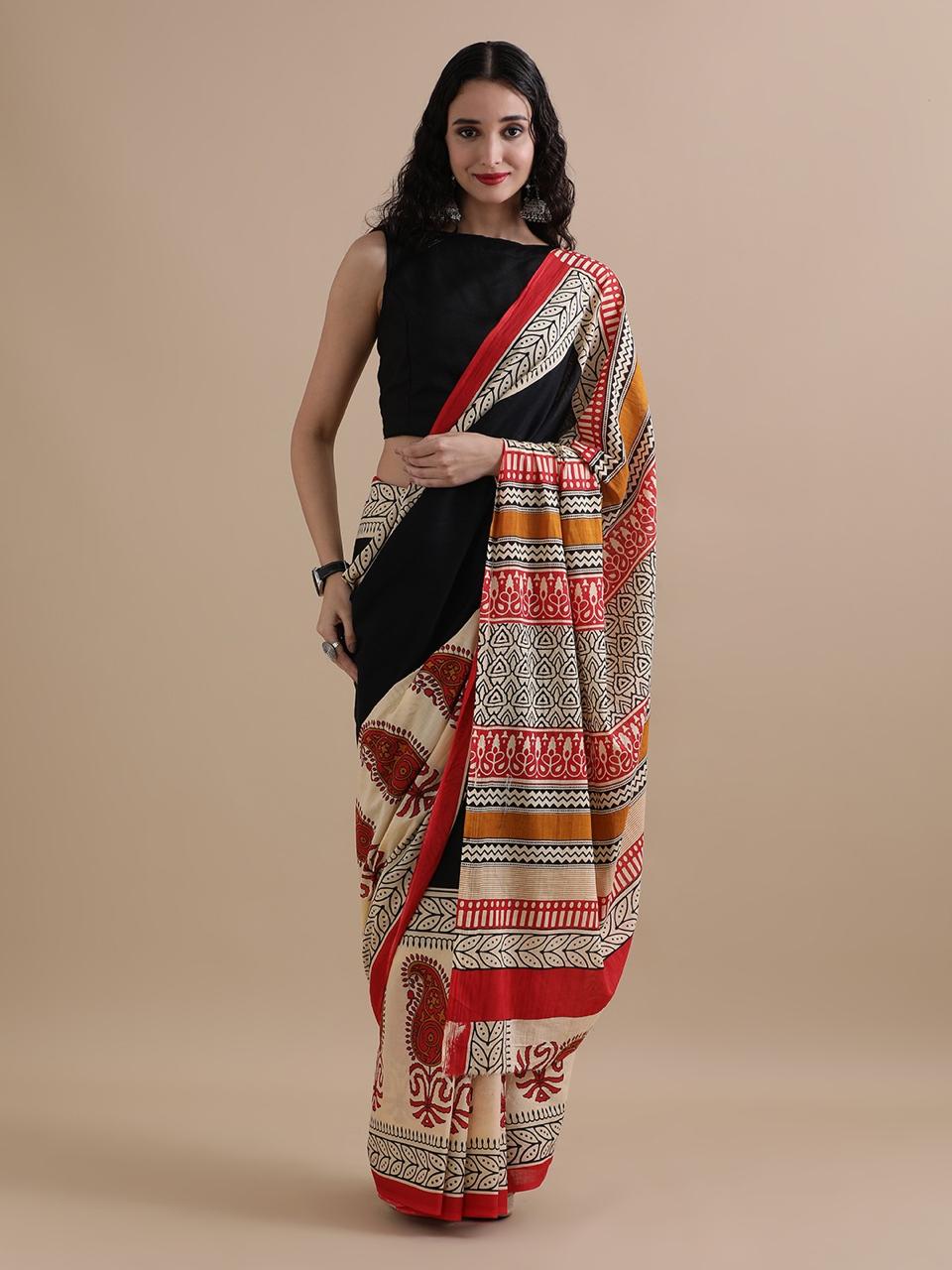 Block Print Cotton Mulmul Sarees