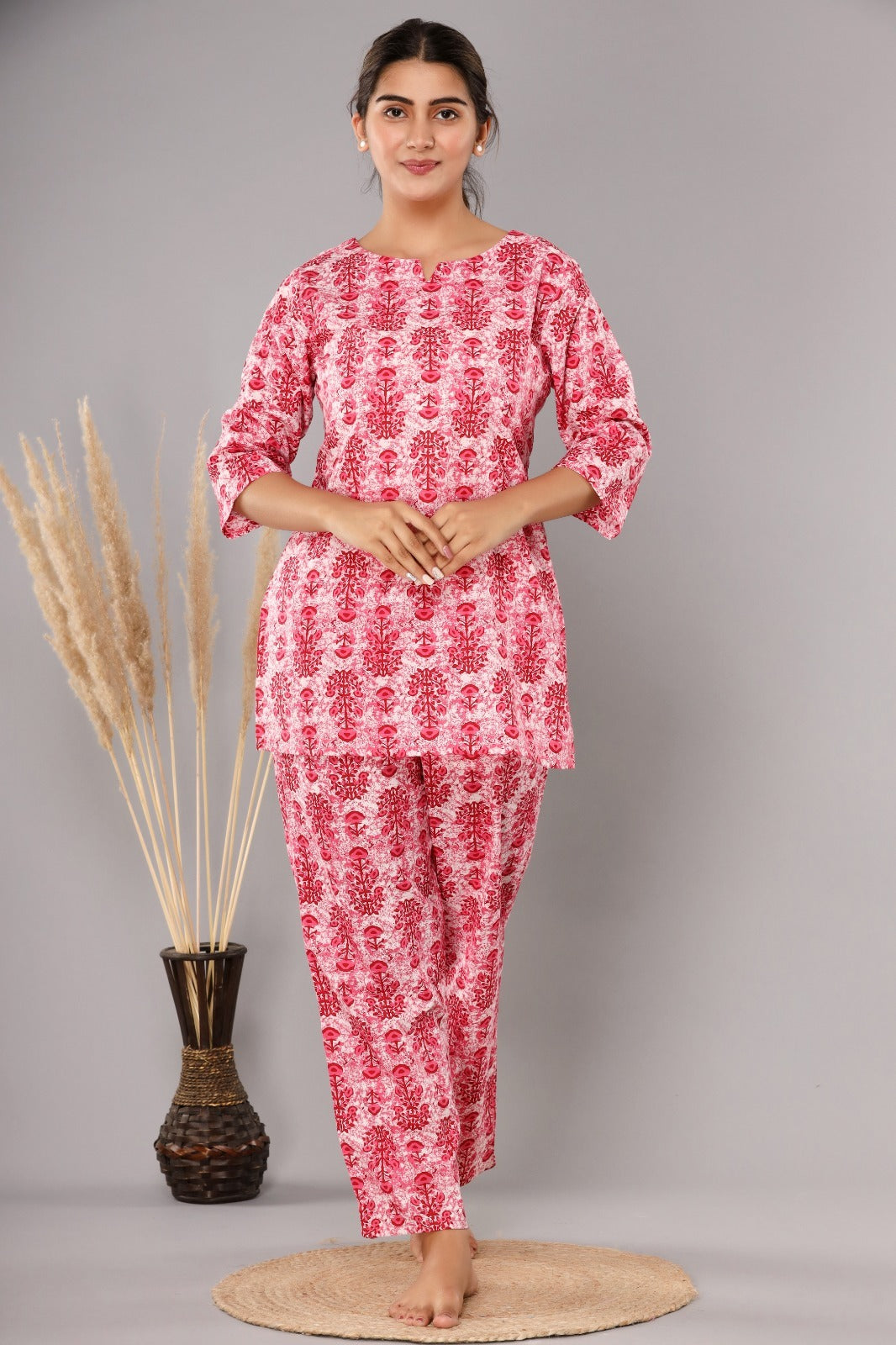 Pink Buta Cotton Printed Night Suits