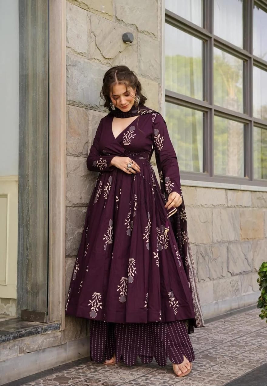 Purple Cotton Angrakha Set