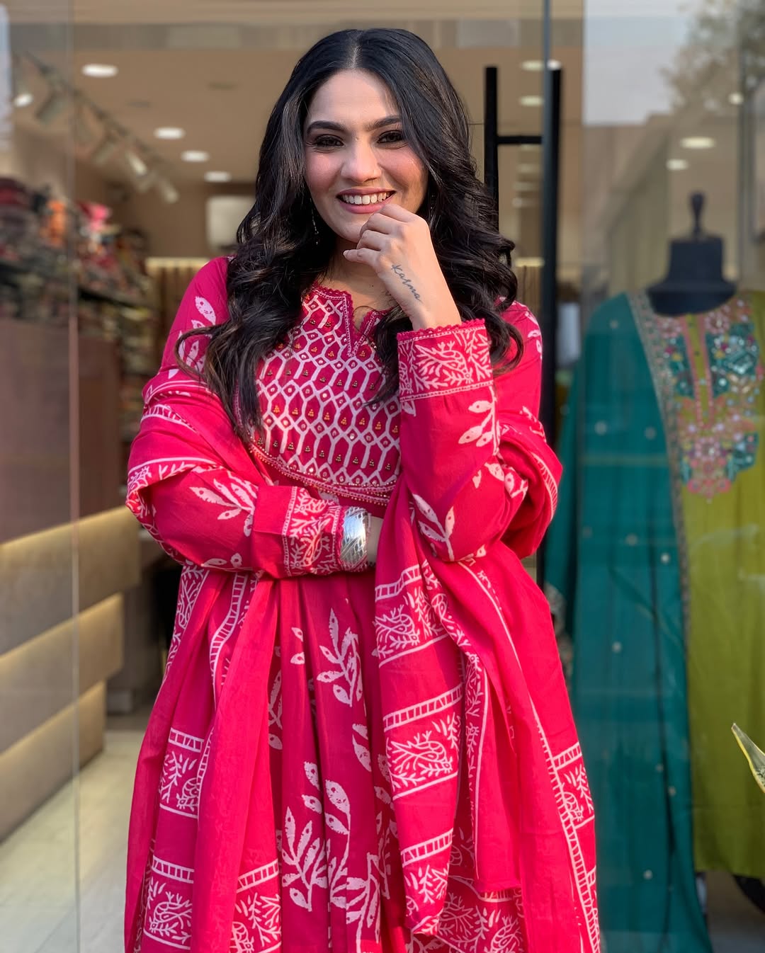 Hot Pink Anarkali Angrakha Suit