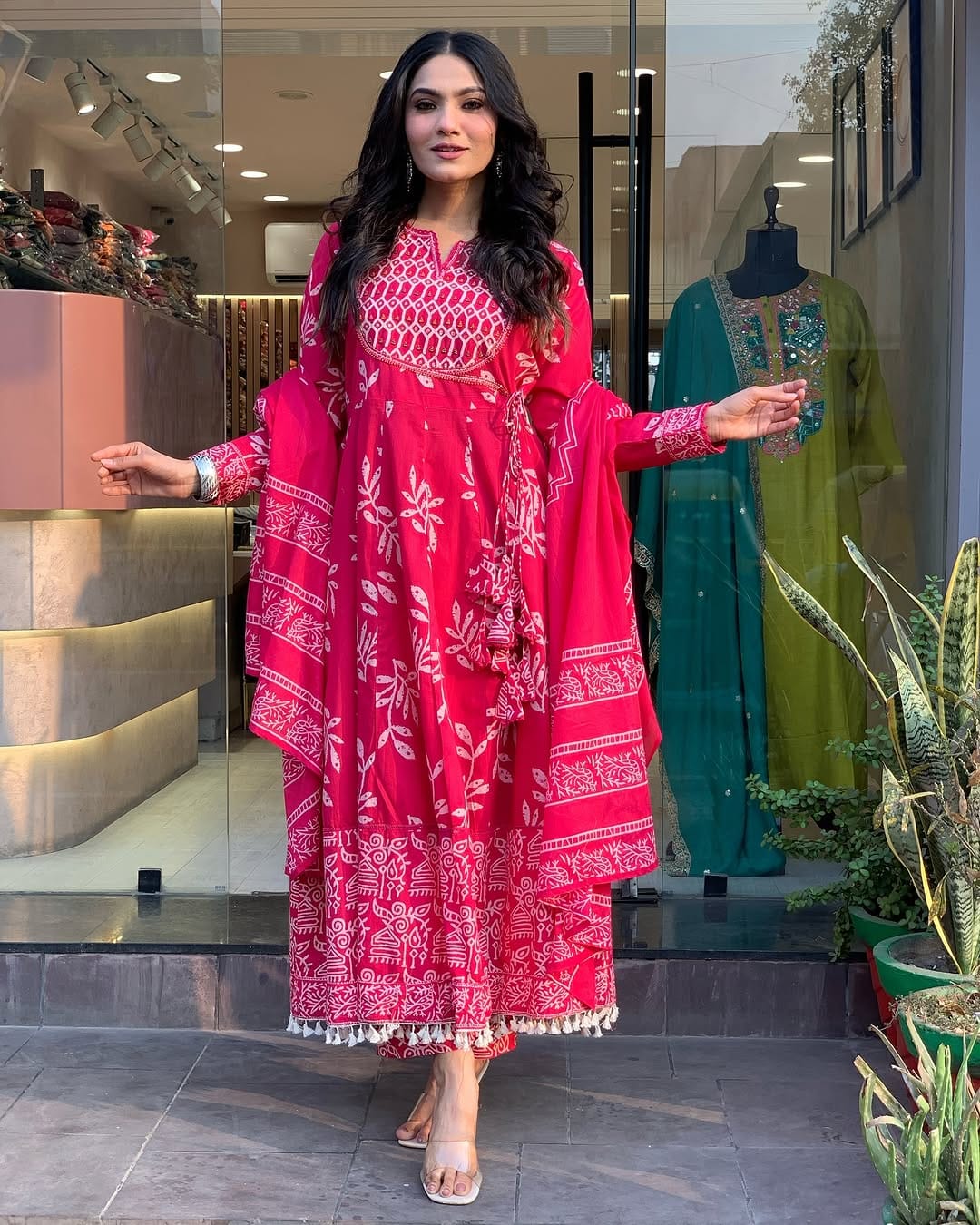 Hot Pink Anarkali Angrakha Suit