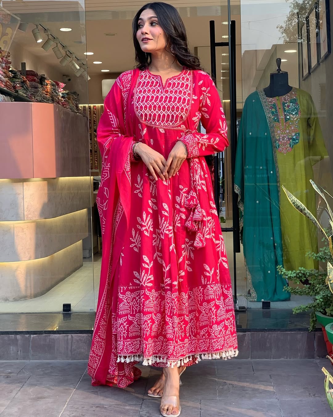 Hot Pink Anarkali Angrakha Suit