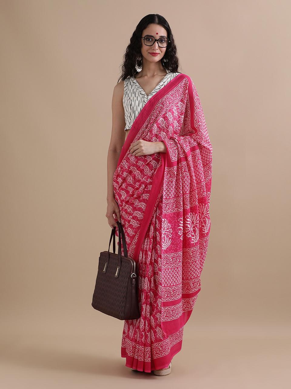 Block Print Cotton Mulmul Sarees