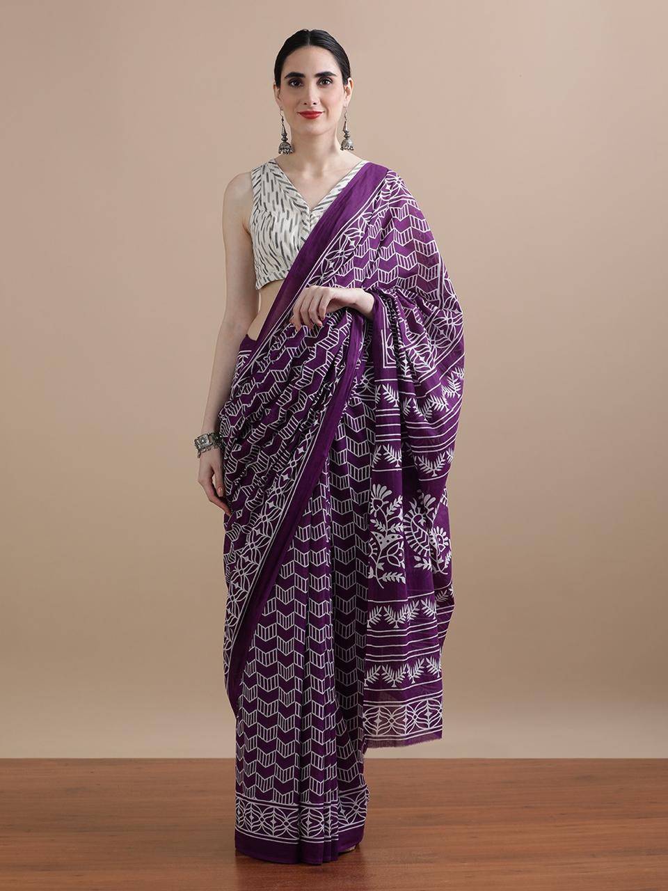 Block Print Cotton Mulmul Sarees