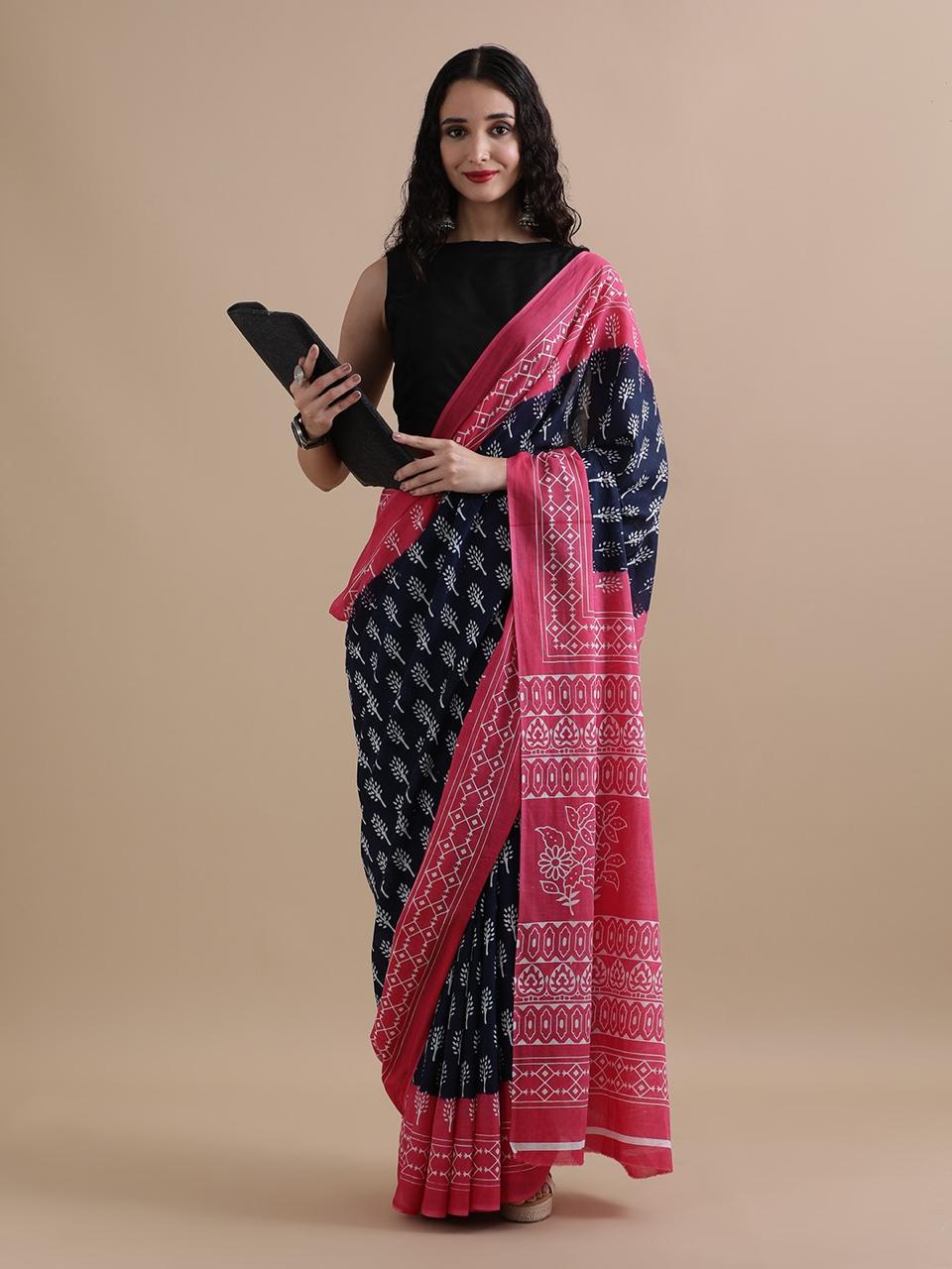 Block Print Cotton Mulmul Sarees