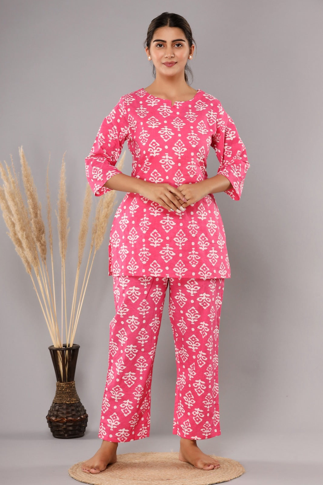 Pink Cotton Printed Night Suits