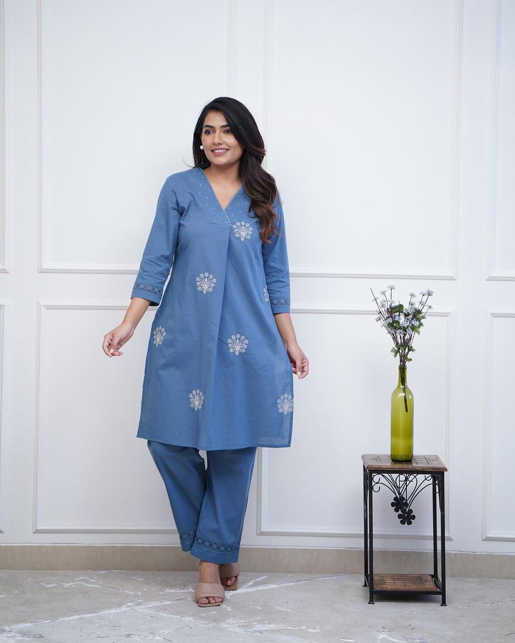 Blue embroidery kurta set