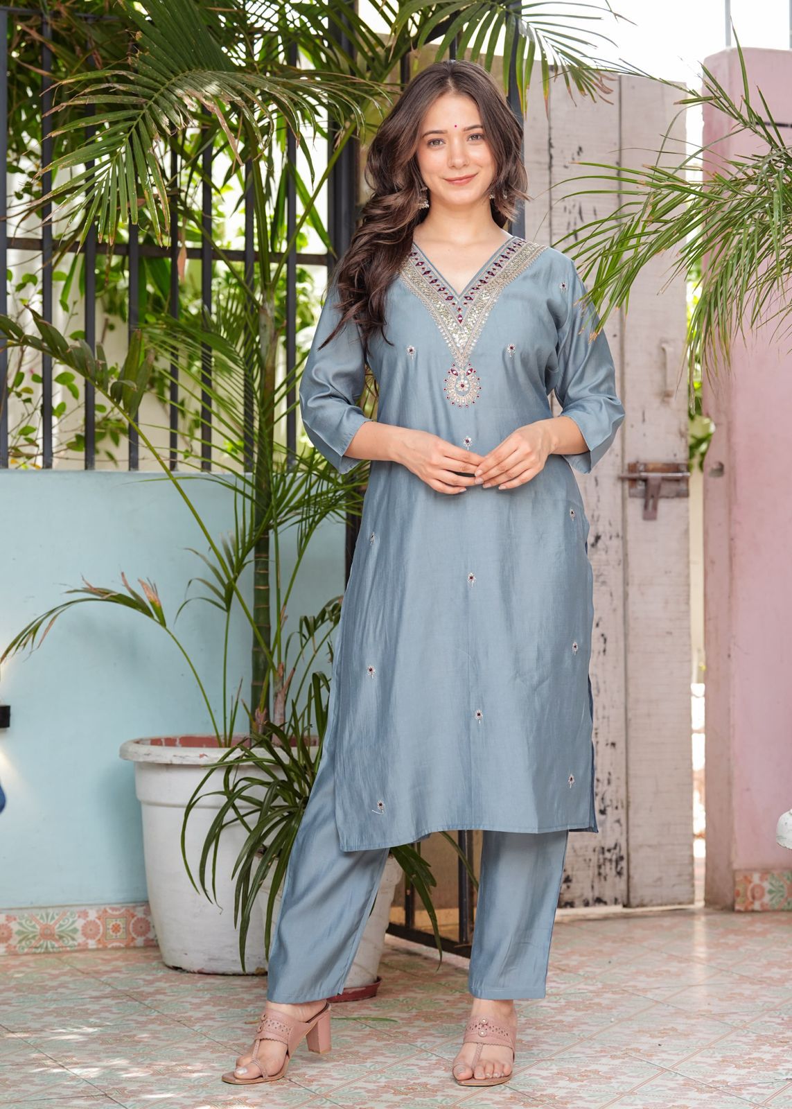 Blue Roman silk kurti set