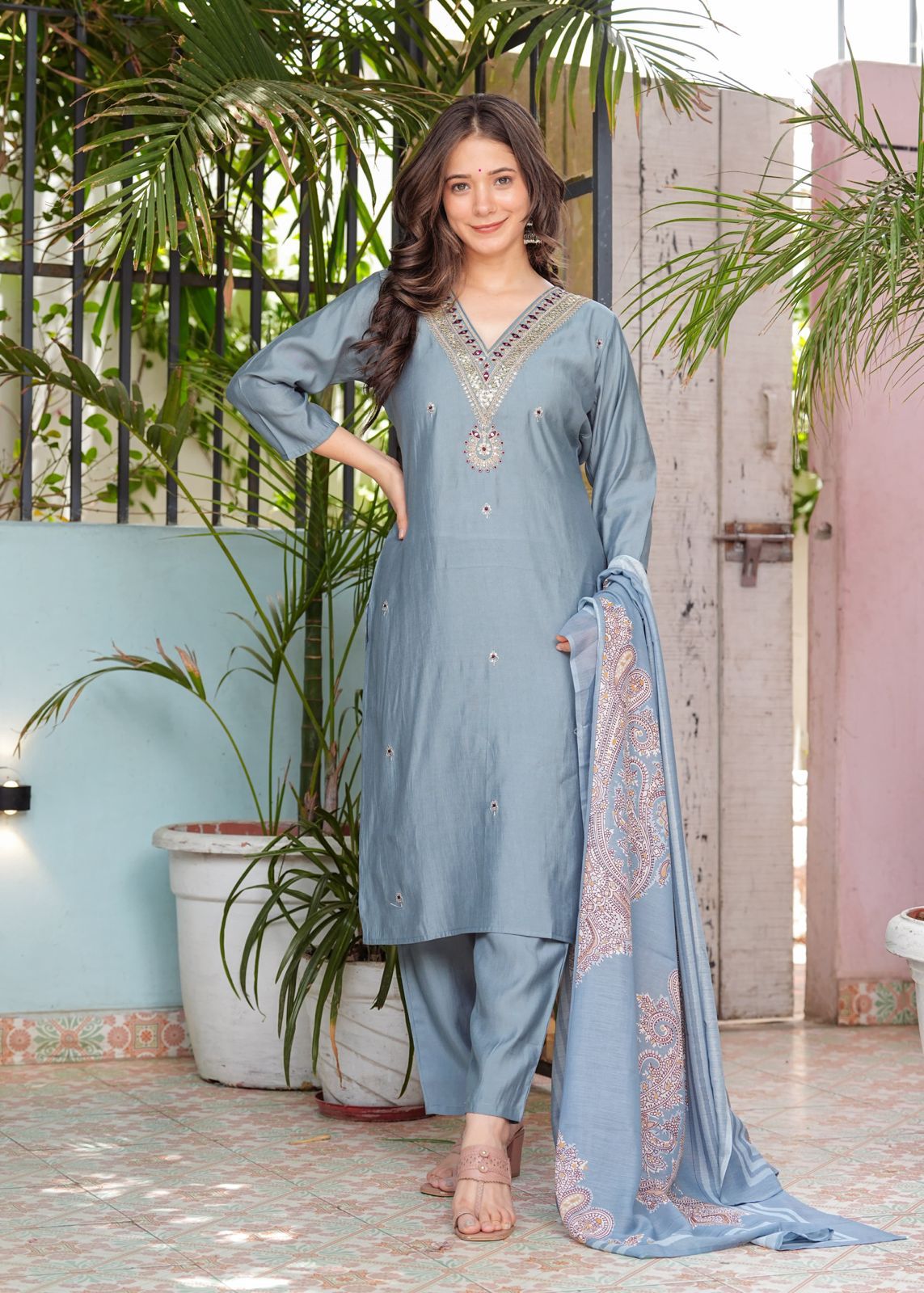 Blue Roman silk kurti set