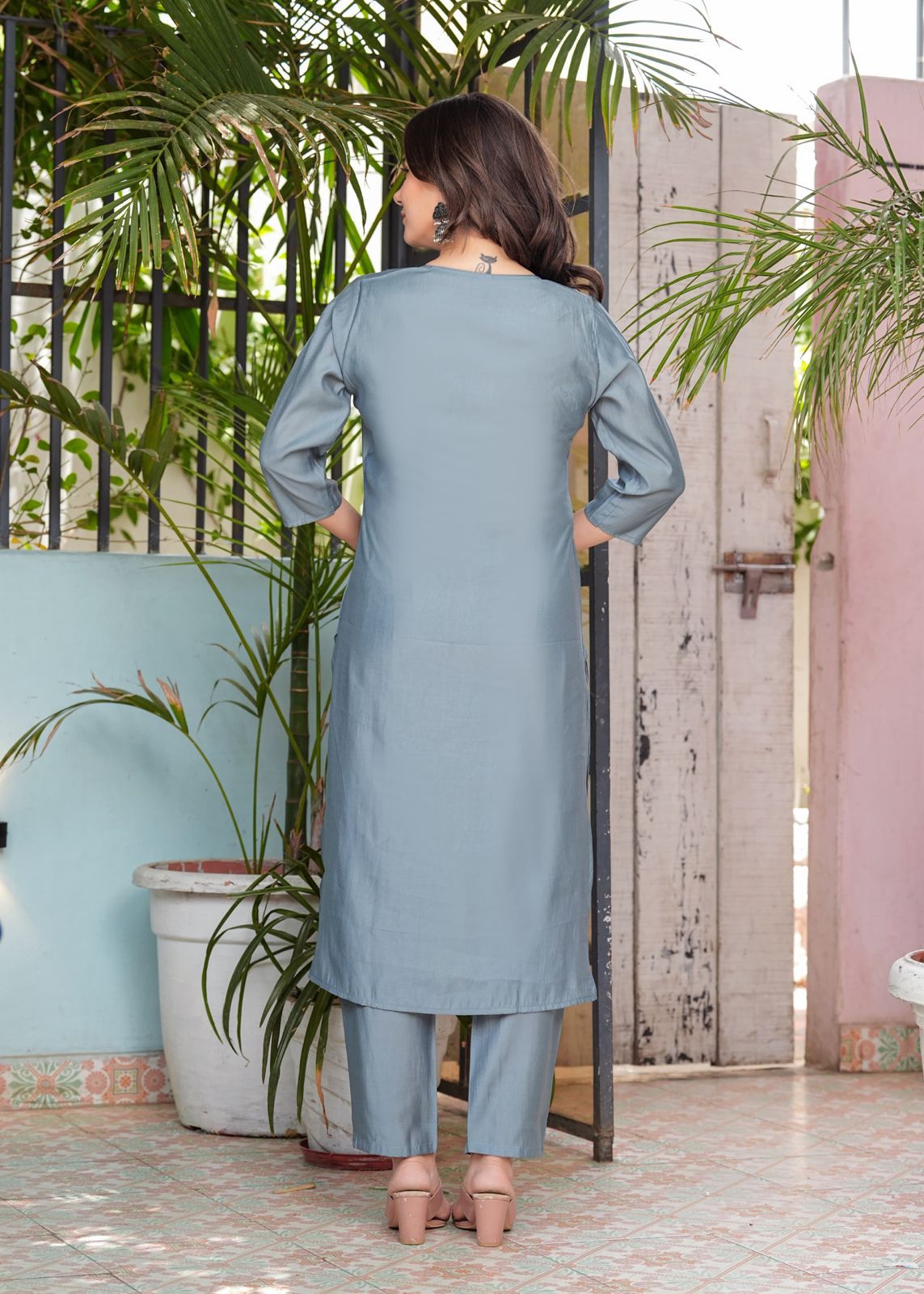 Blue Roman silk kurti set