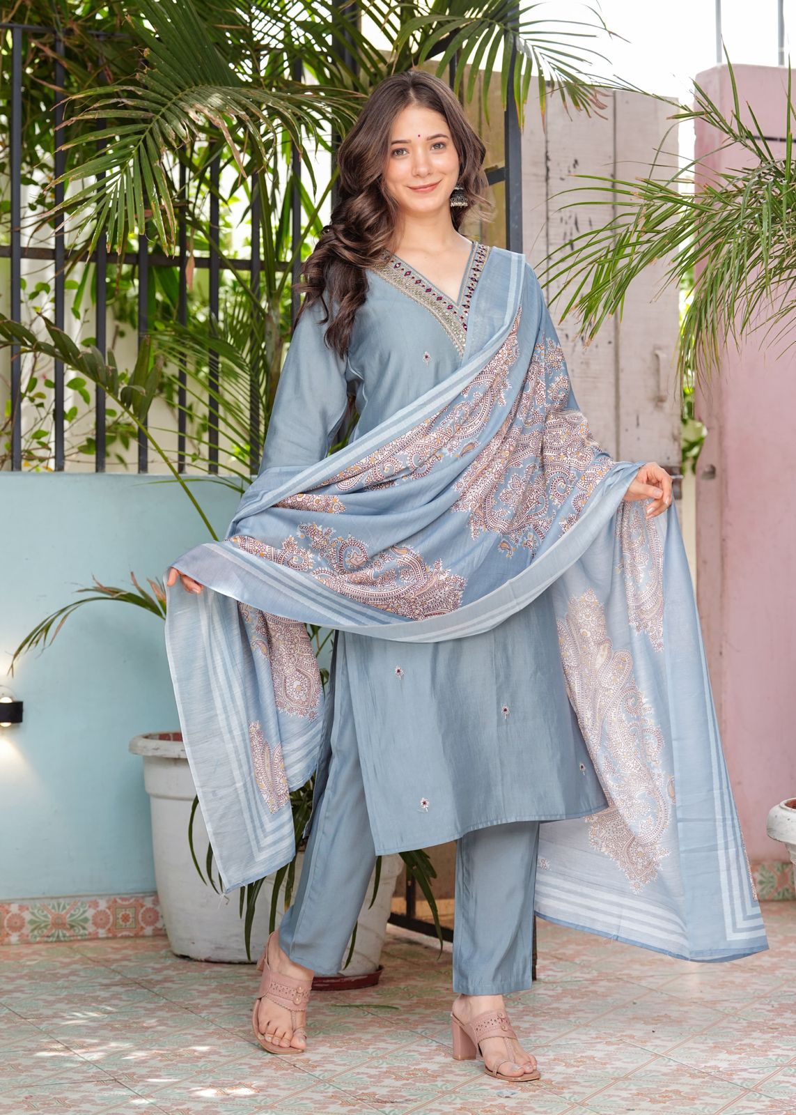 Blue Roman silk kurti set