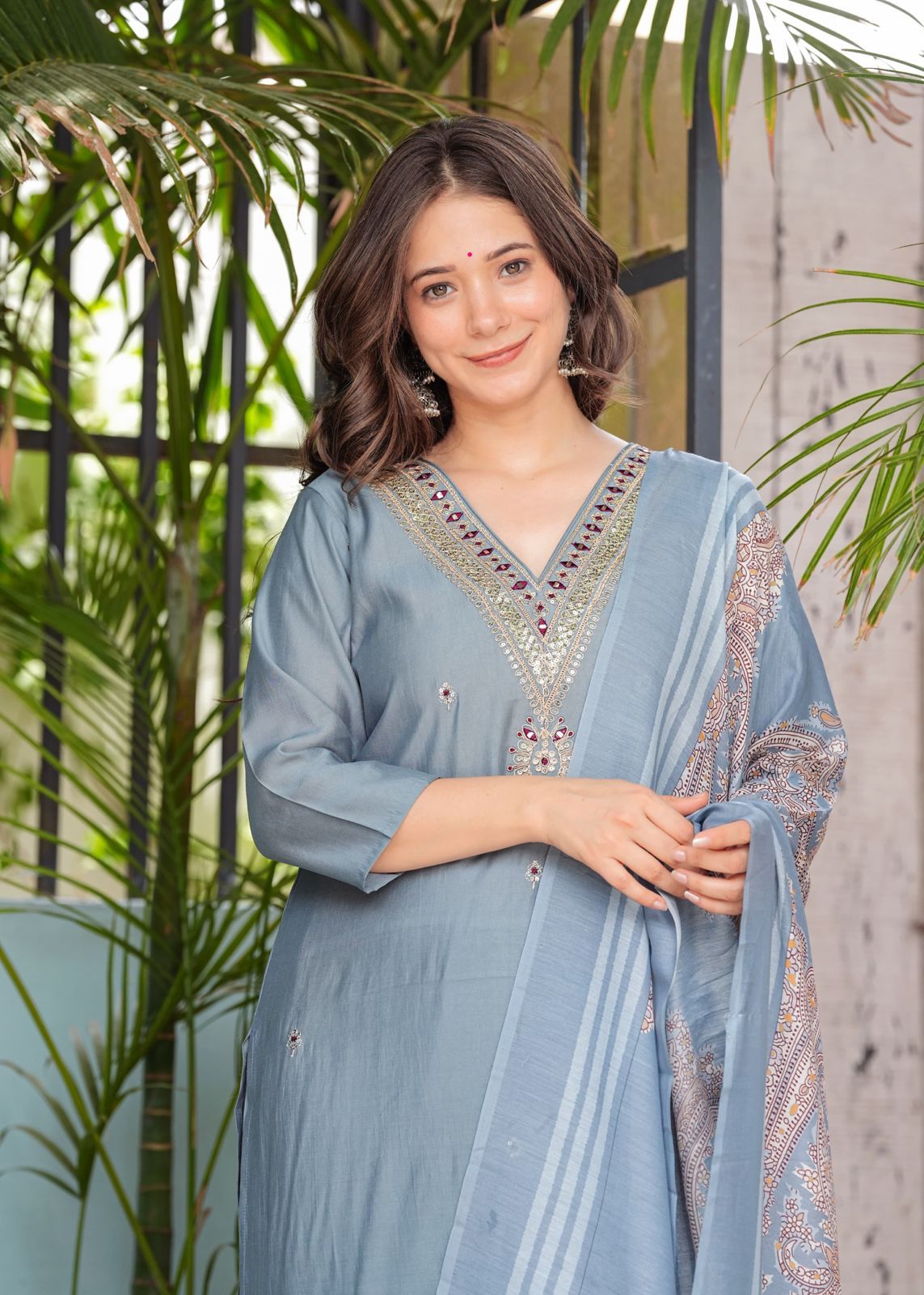 Blue Roman silk kurti set