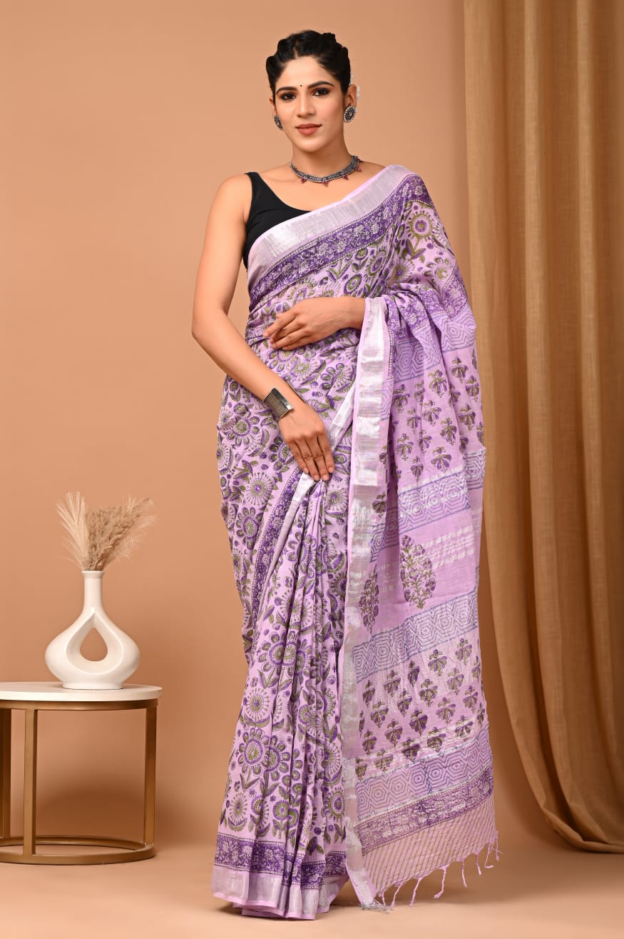 Lilac Bagru Print Saree