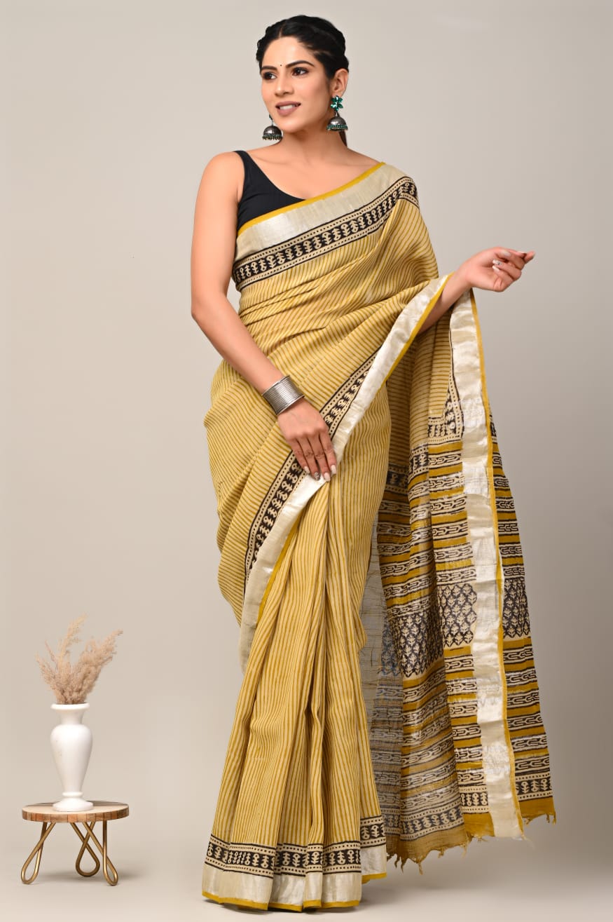 Latte Bagru Print Saree