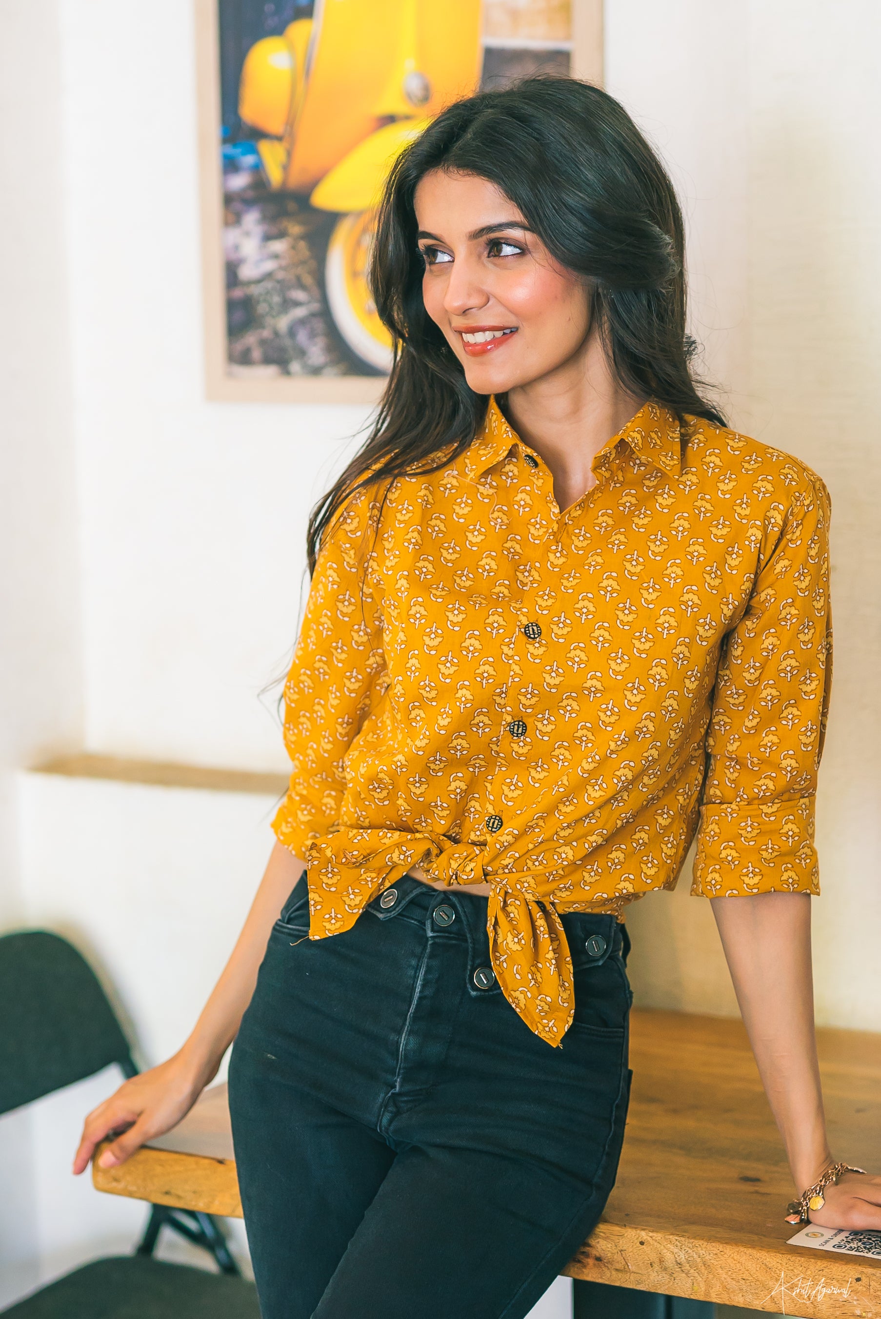 Jaipuri Print Mustard Shirt