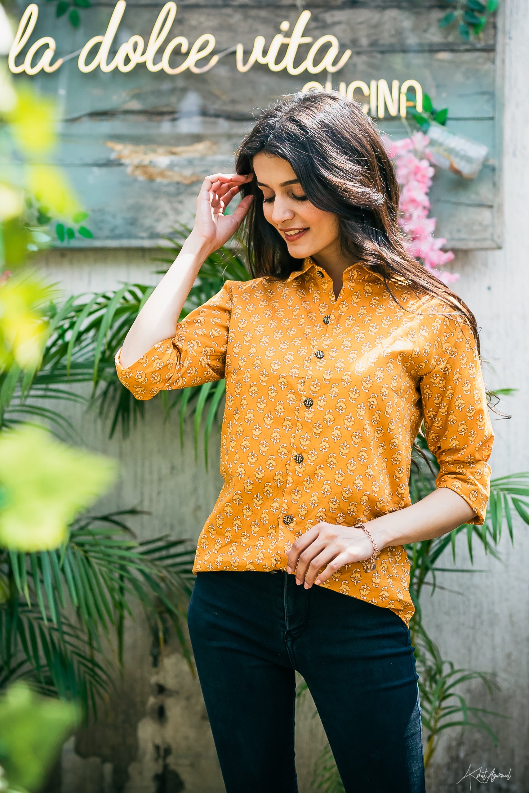 Jaipuri Print Mustard Shirt