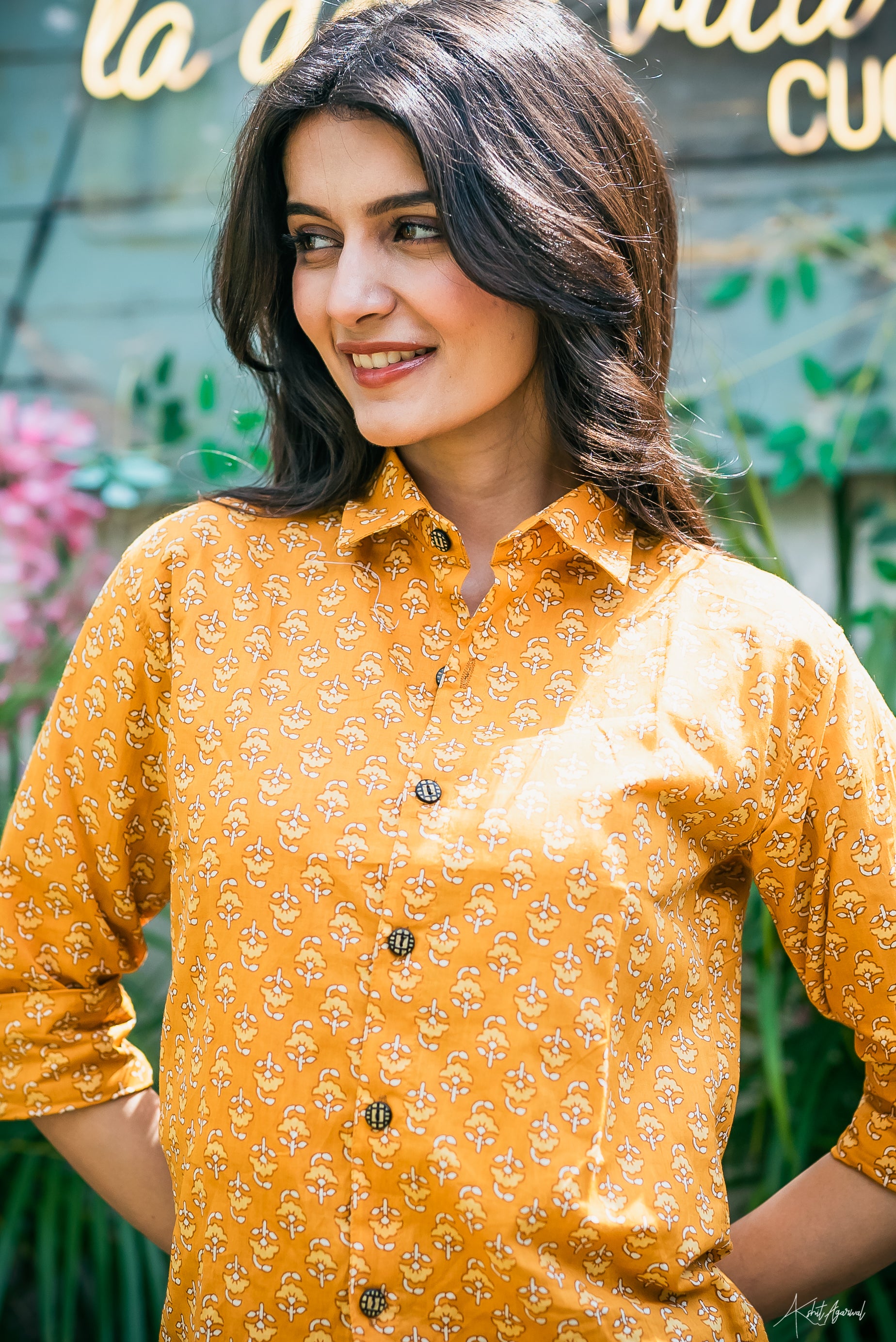 Jaipuri Print Mustard Shirt