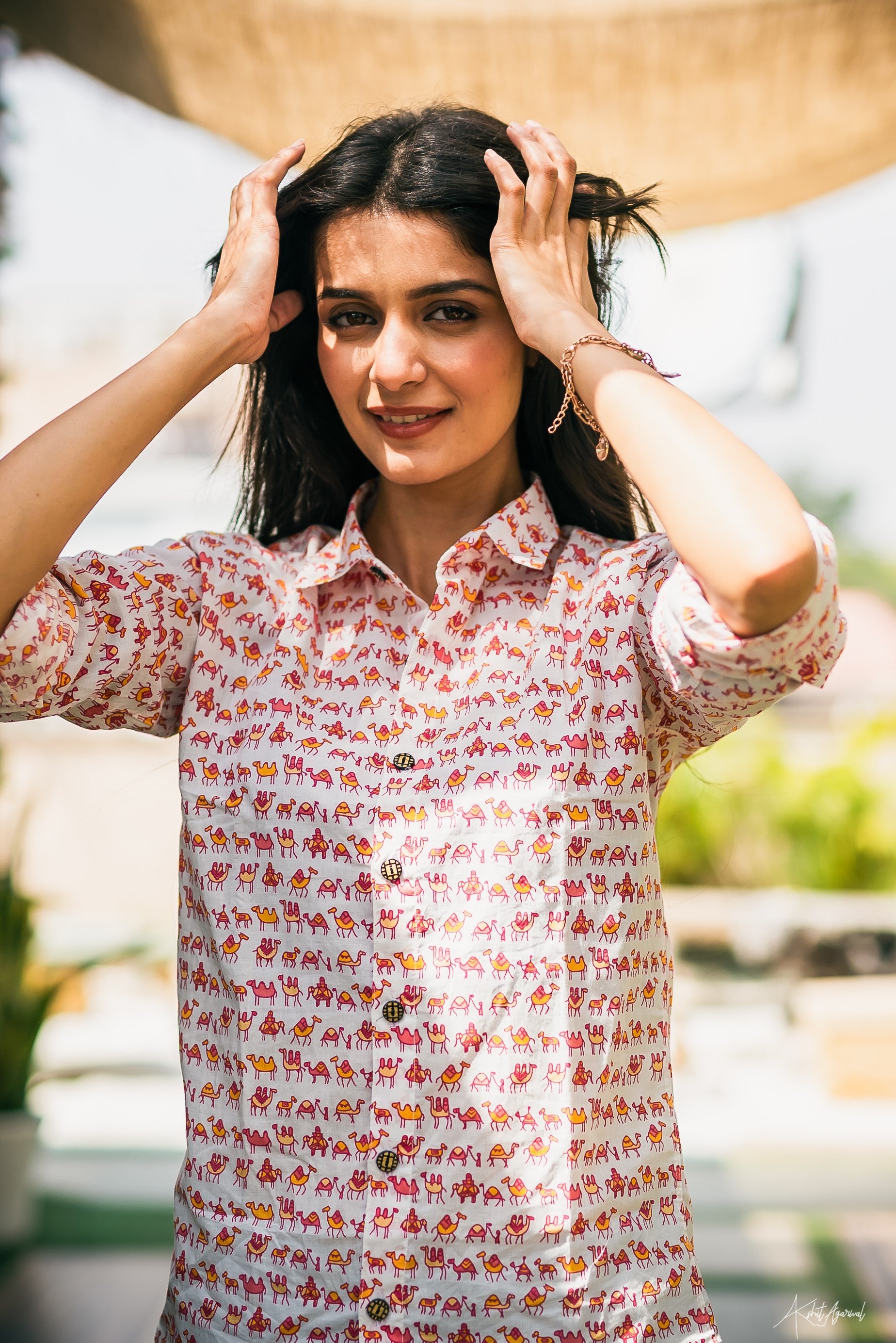 Jaipuri Print White Shirt